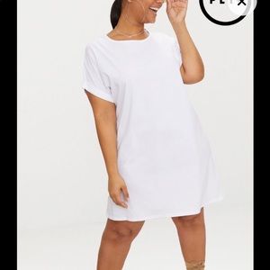 PLT Plus White Oversized Roll Sleeve T-Shirt Dress